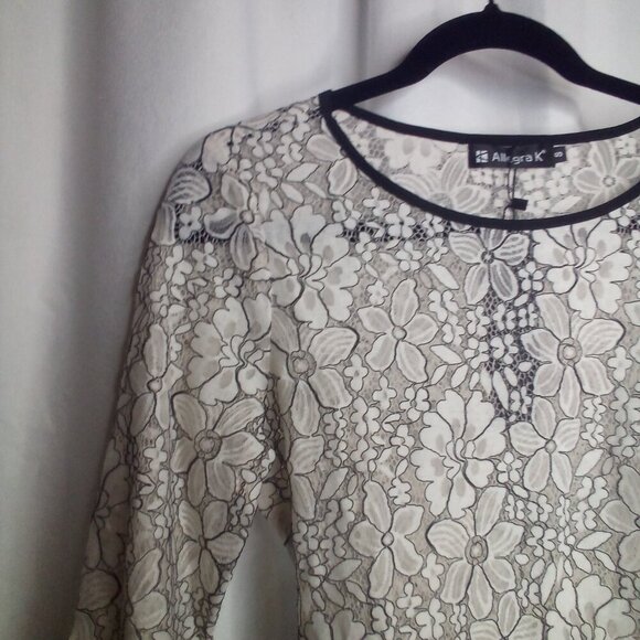 Allegra K Blouse S Long Sleeve Sheer Lace Floral White Black - Picture 13 of 16